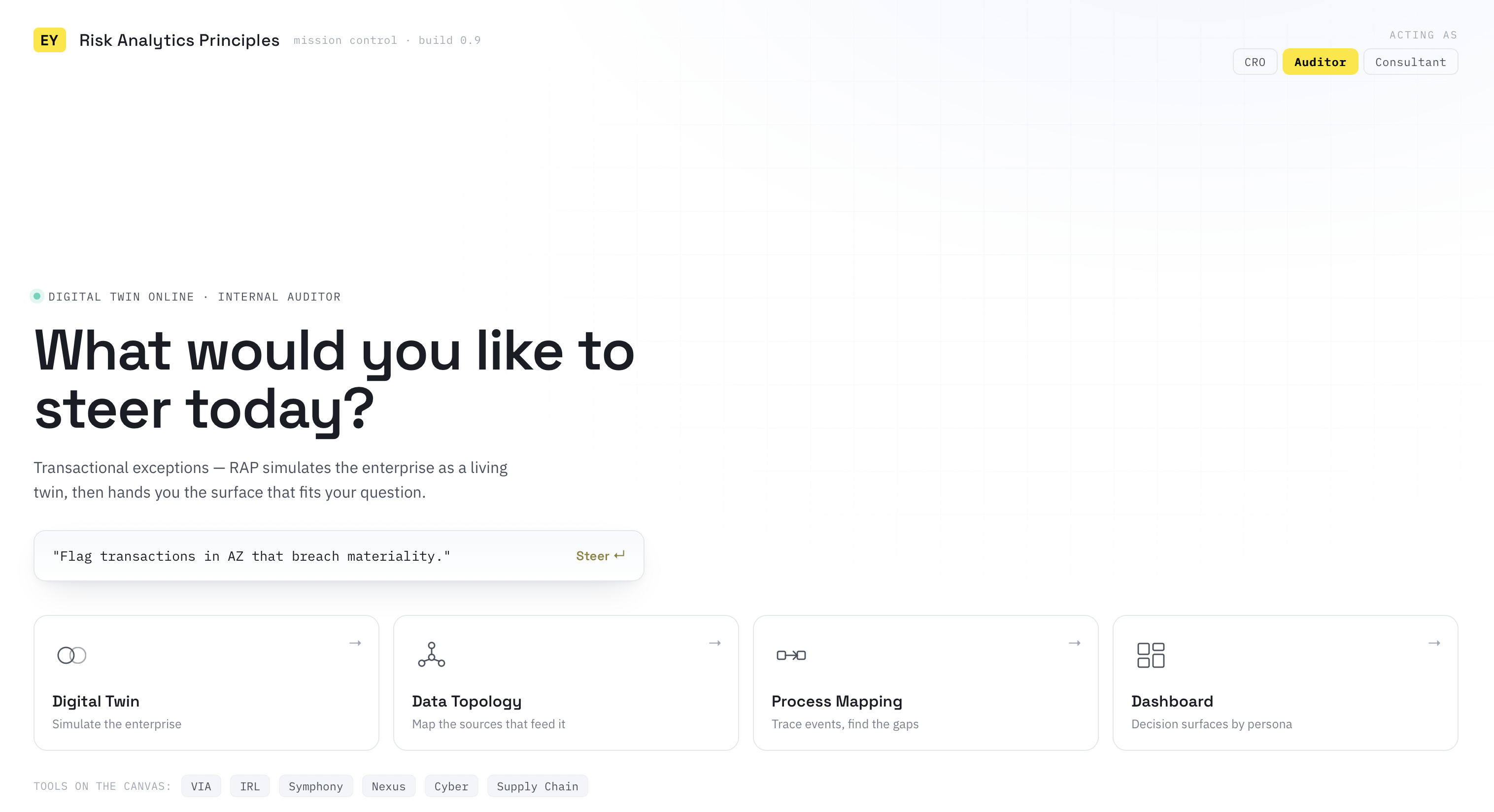 RAP — Risk Analytics Principles steering screen